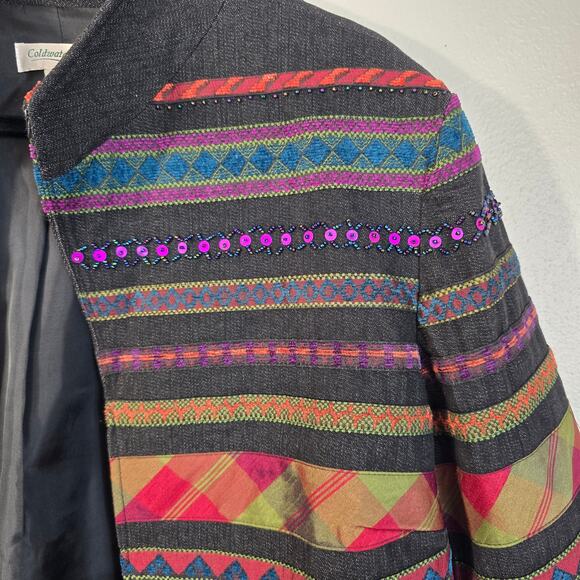 Coldwater Creek Jacket Women's 16 Black Denim Multicolored Embellished Artsy - Picture 3 of 15